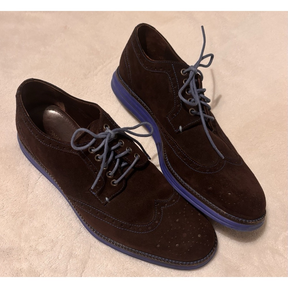 Donald J Pliner Brown Suede Blue Sole Wingtip Oxfords Men 10.5 M